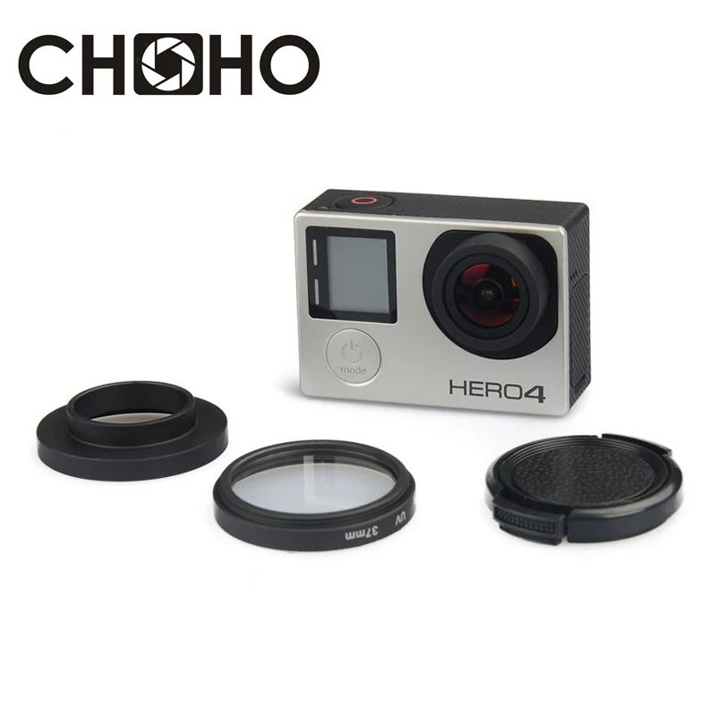 Gopro UV Lens Filter 37mm + Alloy Adapter Ring + Lens Cap Lente Protector Filtro dla Gopro Hero 3 3+ 4 Zestaw akcesoriów filtros