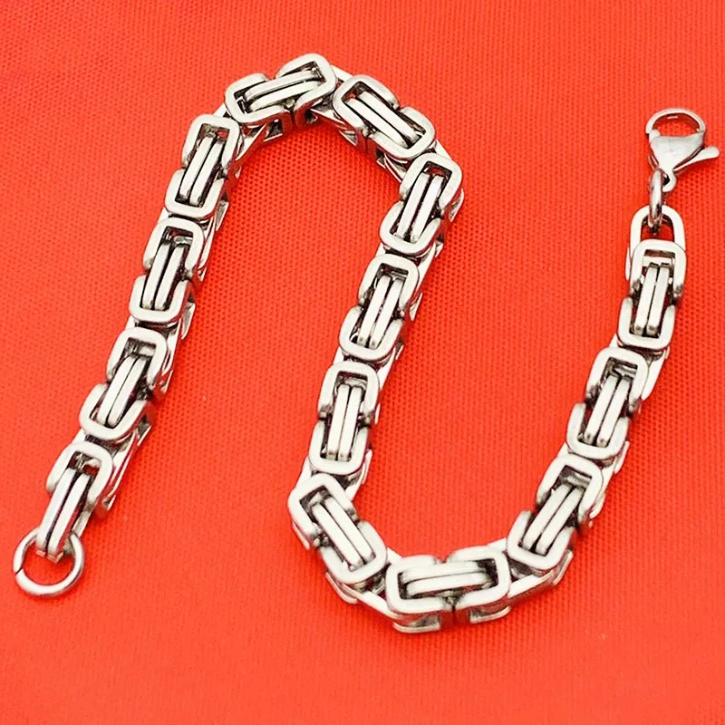 Men Chain Silver Tone 316 Stainless Steel Bracelt Length 18-25cm Byzantine Box Link Necklace Bracelet