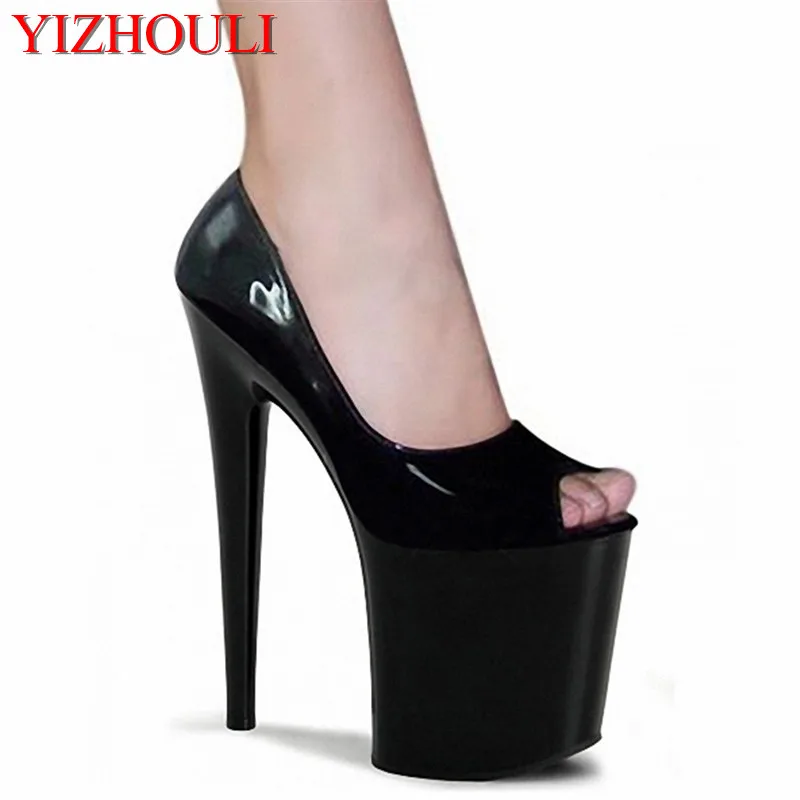 

sexy fashion 20cm soft pu leather peep toe High heeled shoes 6 inch performance women's shoes black single shoes