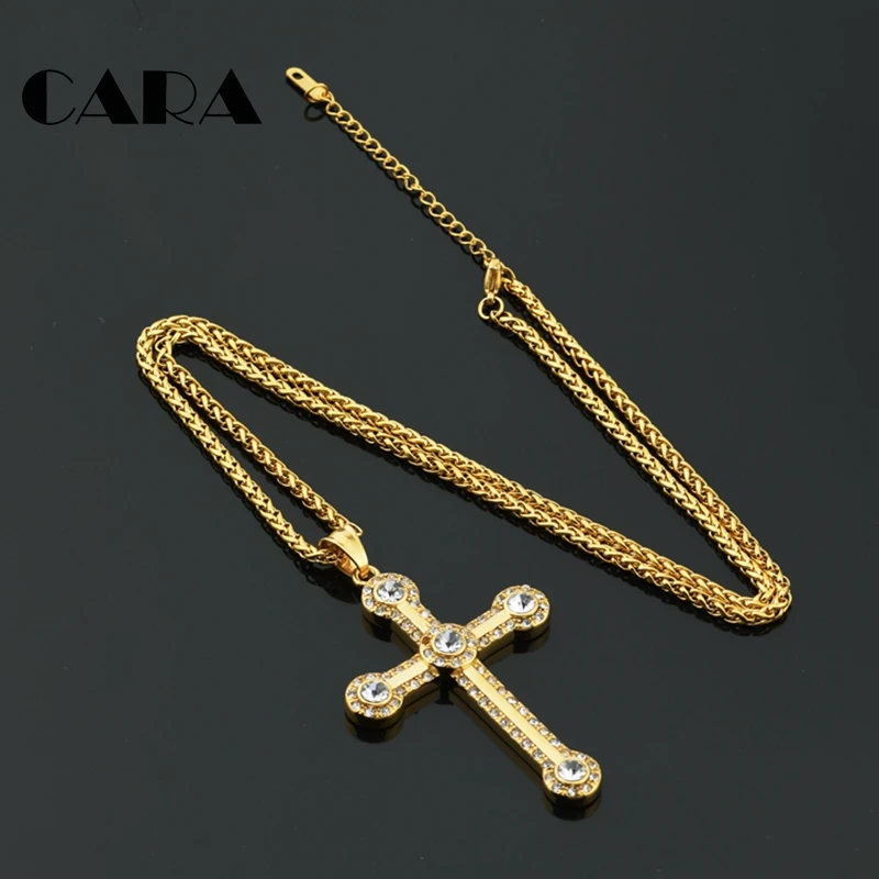NEW arrival 316L stainless steel rhinestone cross necklace pendant Christian cross pendant snake chain hip hop necklace CAGF0326