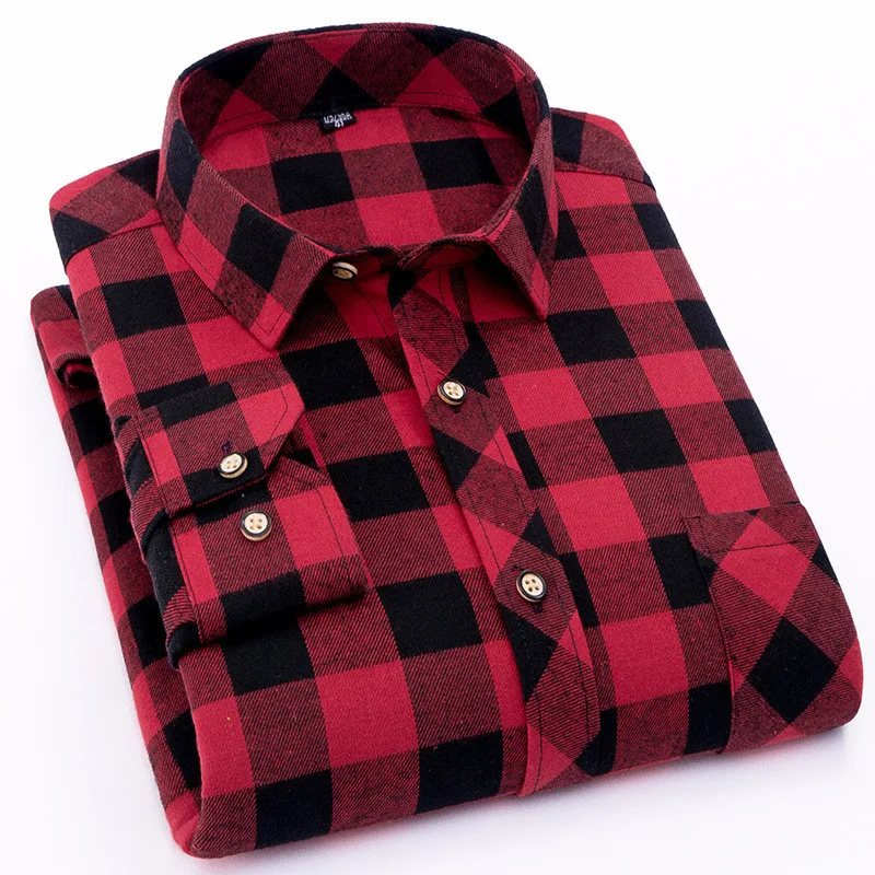 

Red Flannel Plaid Shirt Men 2024 Fashion Dress Men shirt Casual Warm Soft Long Sleeve Shirts camiseta masculina chemise homme