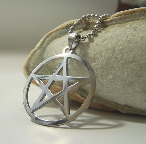 Top Selling New style Stainless Steel  pentagram Satan worship Pendant Beaded Necklace 24\'\'