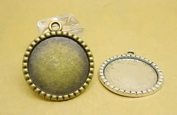 

100pcs Antique Silver tone/Antique Bronze Base Setting Bezel Tray Pendant Charm,Geer Border,fit 25mm Round Cabochon/Cameo