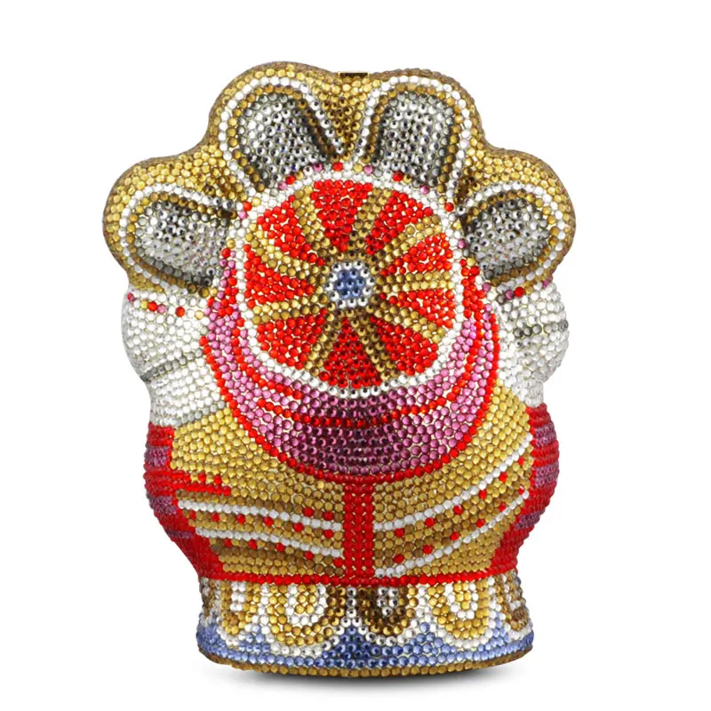 Chaliwini  Multi Crystal Thai Buddhist Elephant Women Evening Clutch Bag Wedding Party Minaudiere Handbag Metal Clutch bag image 3