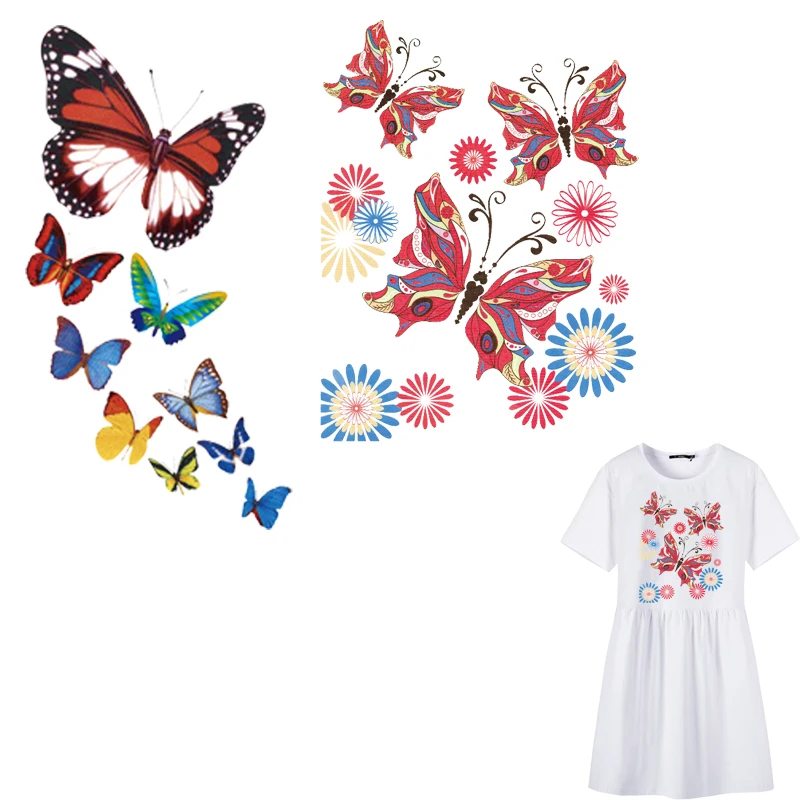 Beautiful Women\'s Clothing Butterfly Thermo Transfer for Clothes Stickers Decor Iron on Patches DIY T-shirt Girl Dress Print E