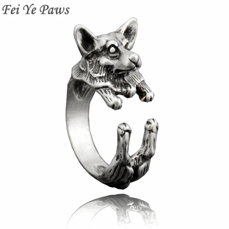 Fei Ye Paws Vintage Antique Welsh Corgi Dog Wap Couple Ring Aneis Brass Knuckle Unique Animal Men Rings For Women Party Gift