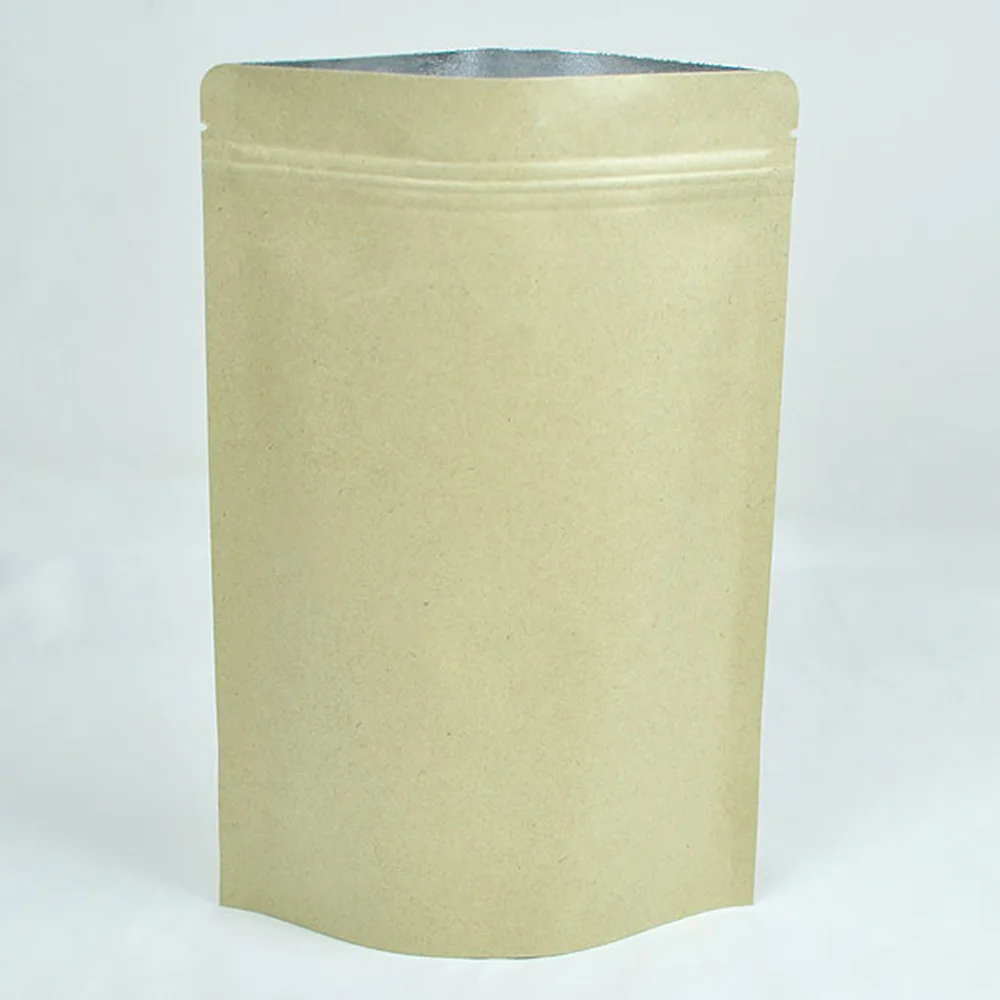 Zip Lock Storage Bag, Reclosable Kraft Paper, Stand Up Pouches, Herb Coffee Tea, Retail, Multi Sizes, High Quality, 100Pcs