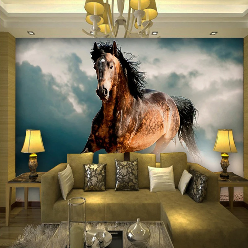 

Running Horse 3D Stereo Animal Wallpaper Living Room TV Sofa Backdrop Wall Mural Classic 3D Non-Woven Moisture-Proof Wall Papers