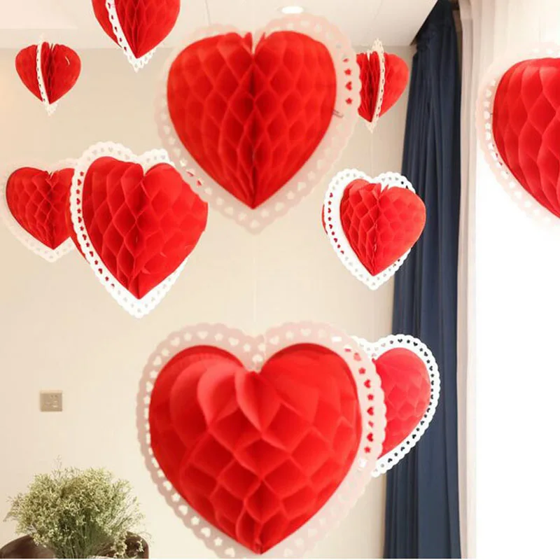 Romantic Heart Tissue Paper Honeycombs Home Hanging Decorative Supplies Wedding Valentine's Day Party Crafts ZA5823