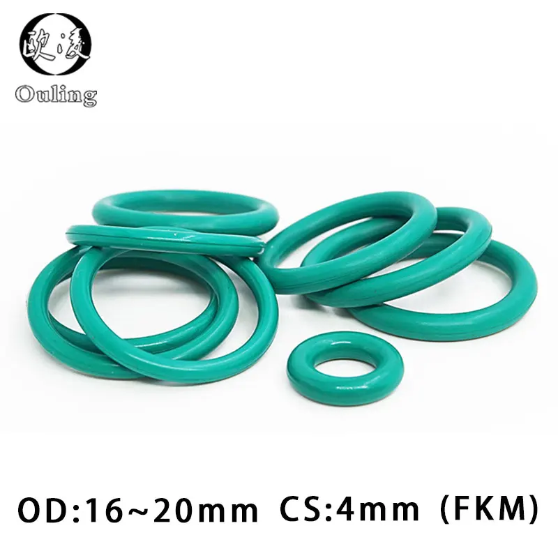 

10PC/lot Rubber Ring Green FKM O ring Seals CS4mm OD14/15/16/17/18/19/20mm Rubber O-Rings fkm Seal Gasket Ring Fuel sealing