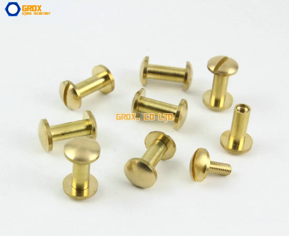 

30 Pieces 8*10mm Leather Craft Belt Wallet Solid Brass Nail Rivet Chicago Screw Cambered Head