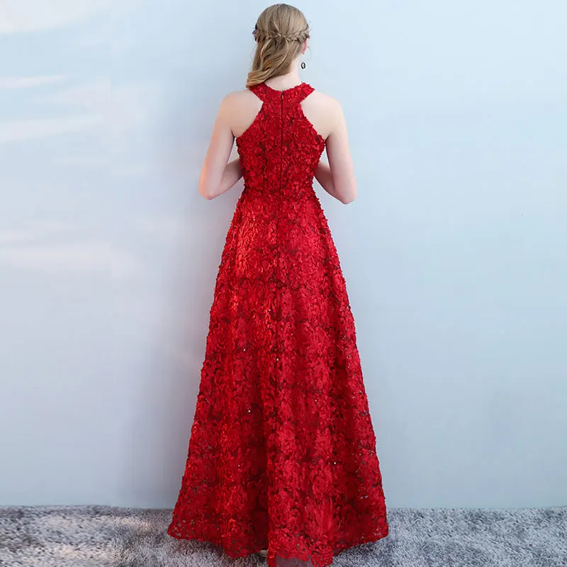 Customized Red Beading Pleat Silk Long Evening Dresses 2020 Backless Halter Formal Dress Simpel Evening Party Dresses