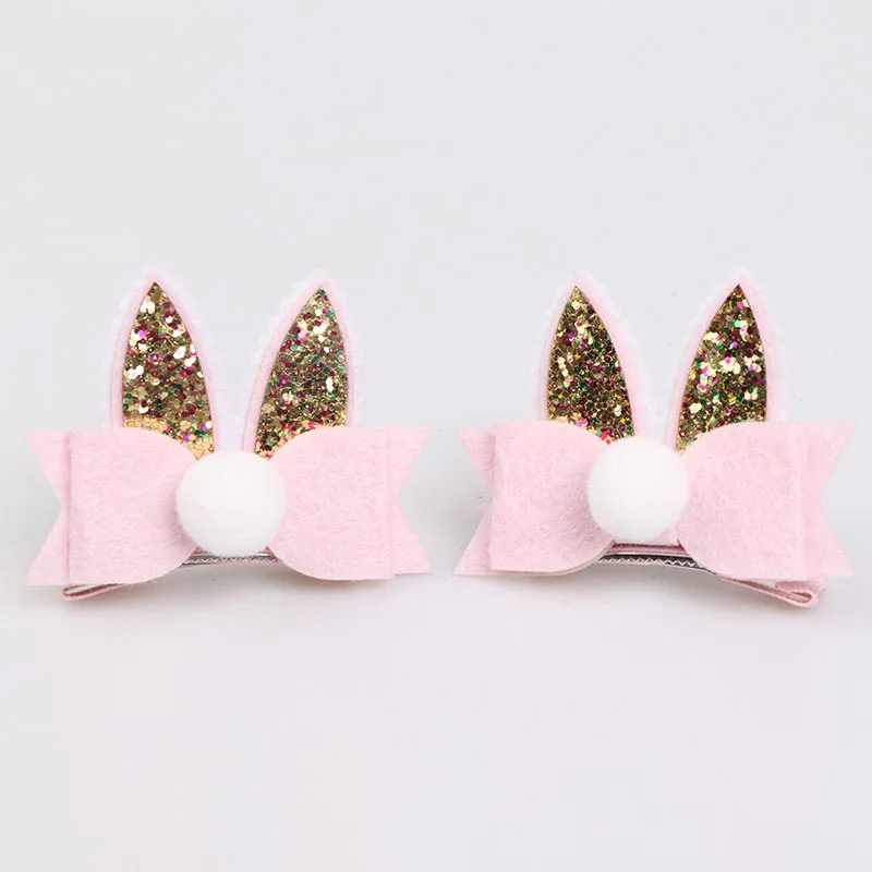 2 sztuk/partia, brokat Bunny uszy spinki do włosów, zając wielkanocny Bow klipy, filcu kot uszy Barrettes dziecko dziewczyny akcesoria do włosów