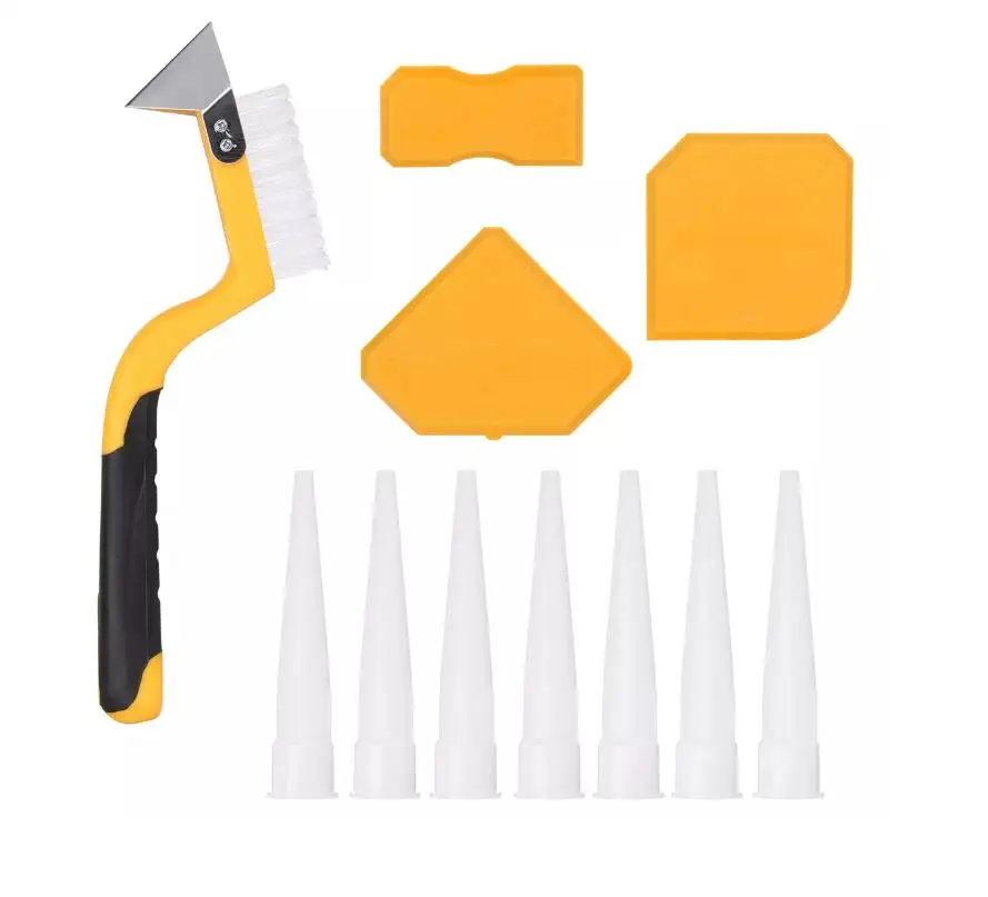 Caulking Tools Kit Corner Angle Glass Scraper Caulk Remover & Caulk Caps Cleaning Set Caulk Removal Tool with Brush