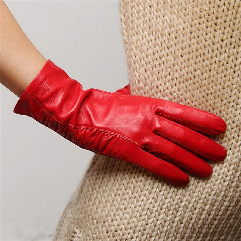 Top Fashion Adult Winter Time-limited Women Gloves Slim Sheepskin Glove Wrist Solid Real Genuine Leather Free Shipping L124NQ-5