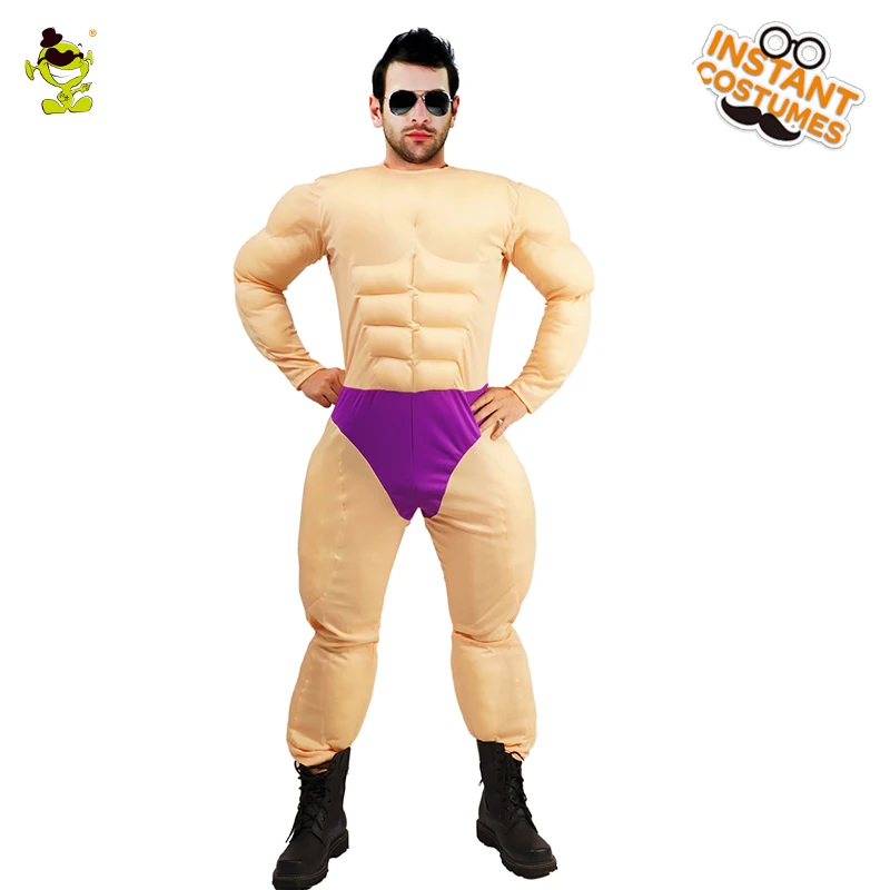 Purim Adult Costumes Cosplay Muscle Jumpsuit Role Play Halloween  Child Boy Muscle Strong Man Clothes