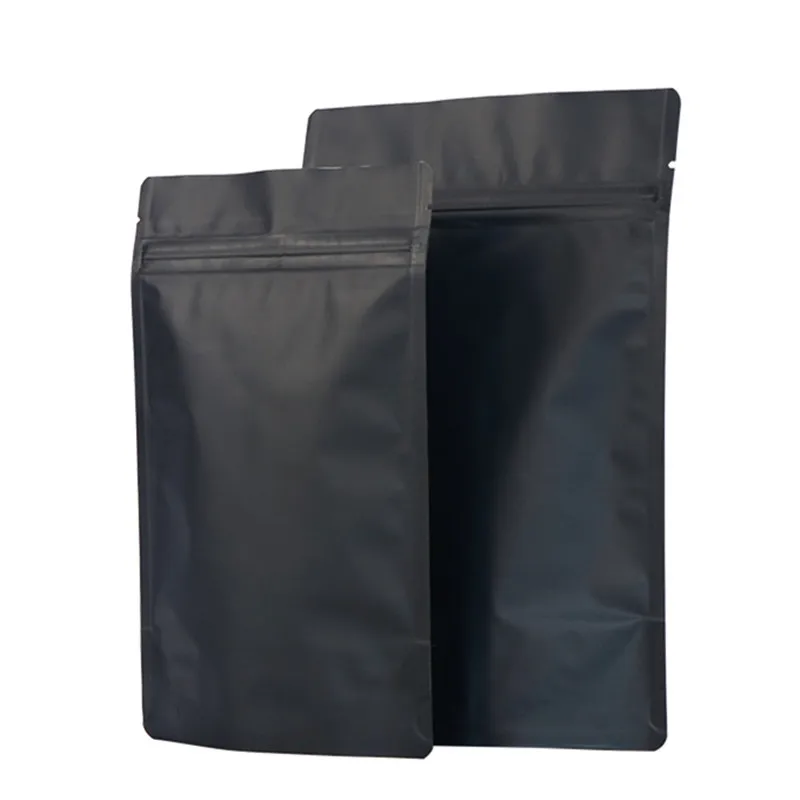 Wholesale 50pcs Matte Black Stand up Aluminum Foil Zip-lock Bag Doypack Black Foil Capsule Snack Cookie Tea Coffee Packaging Bag