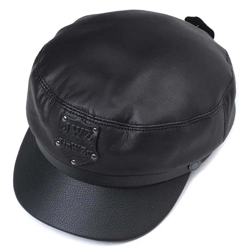 New 2024 Military Hat 100% High Quality Cow Leather Winter Warming Men Women Cap For Father Mother Gift hot sale