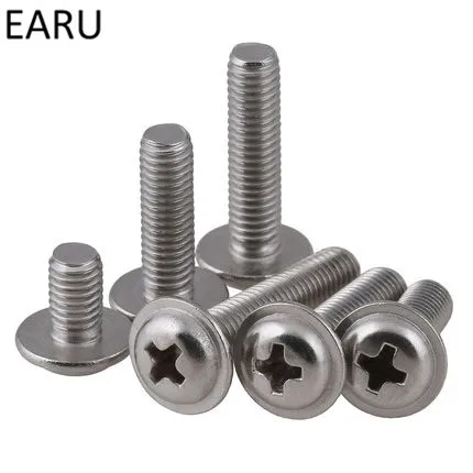 304 Stainless Steel  Round Pan Phillips Cross Head Screws Bolt With Washer Pad Computer Machine Screws M8*8/10/12/16/20/25/30-40