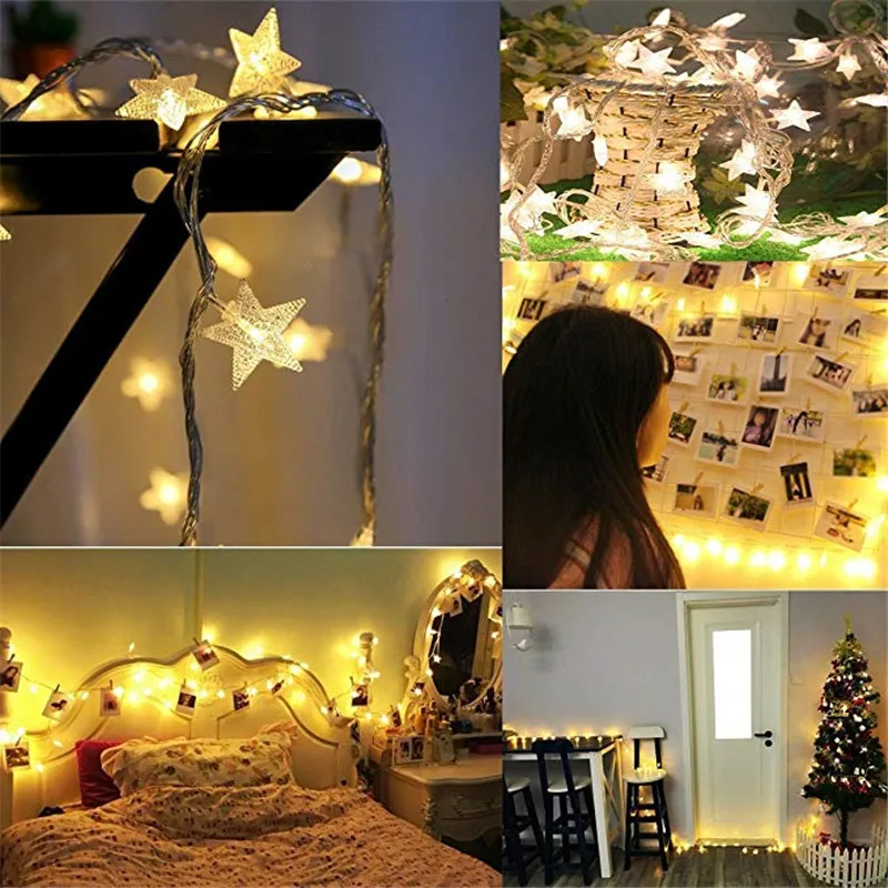 LSDM LED Star Fairy Garland String Lights Novelty New Year Wedding Home Indoor Decoration Wishing Stars Curtain String Light