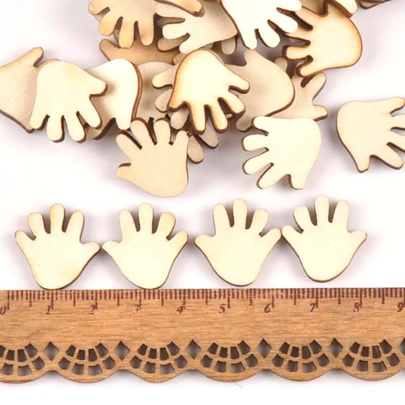 50pcs Unfinished Wooden Ornaments For Scrapbooking Hand Shape Wood Slices DIY Crafts Handmade Home Decoration Accessories m0994