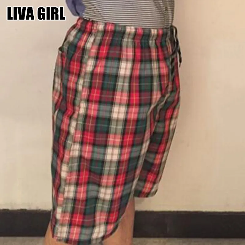 Liva Girl Summer Casual Men Shorts Beach Board Plaid Pattern Shorts Soft Breathable Cotton Plus Size 3XL For Male Clothings