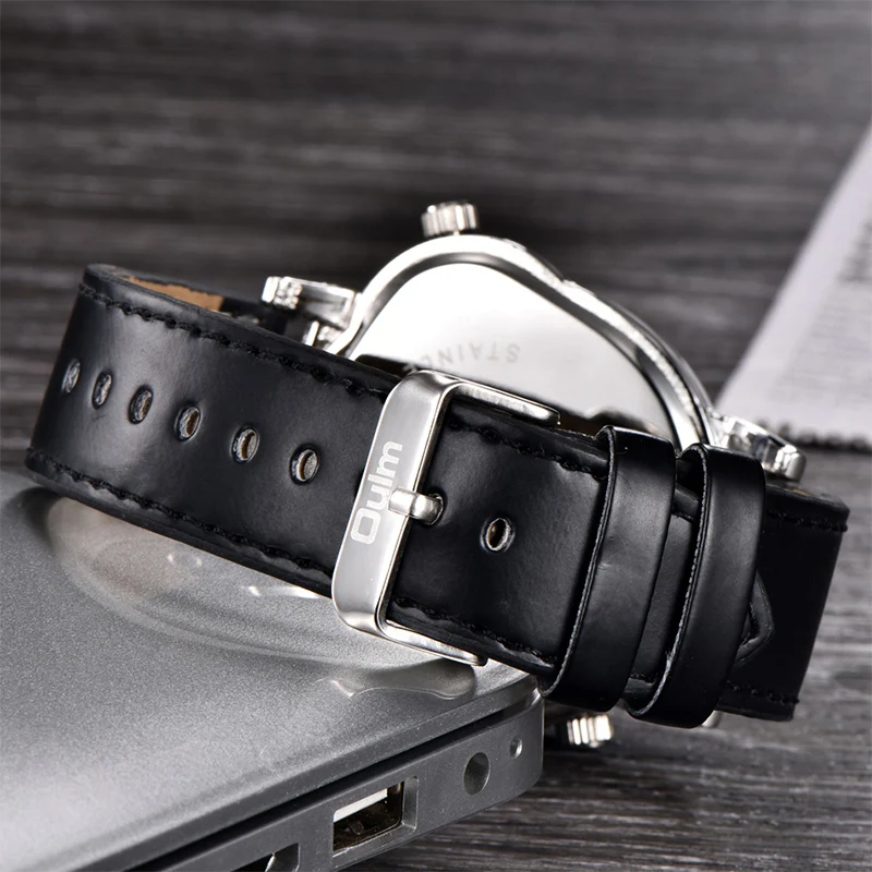 Oulm Watches Unique Design Multipe Time Zone Leather Strap Male Quart Wristwatch Oulm 9591 Fashion Men Watches reloj hombre