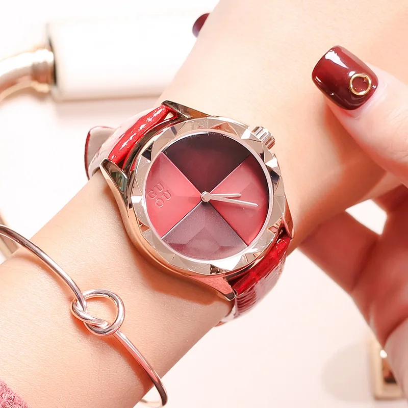 Lady Large Lattice Simple Watch Korean style Woman Dress Match Quartz Watch with leather watchband g8815