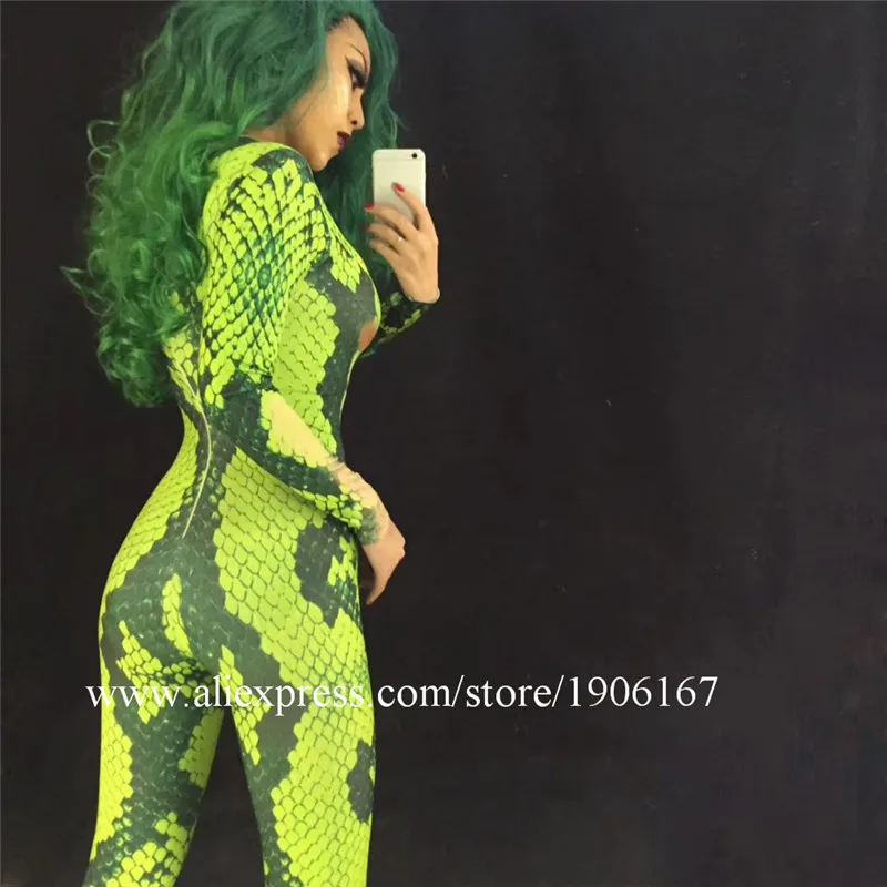 

Halloween Green Snake Jumpsuit Halloween 3D Cosplay Role Costume Women Sexy Lady Nightclub Party Dress Dance Bodysuit Clothes