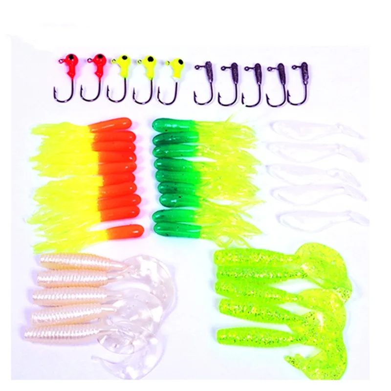 35pcs/bag combination set small 10 lead head hook soft fishing lure set soft bait fishing tackle ocean fishing