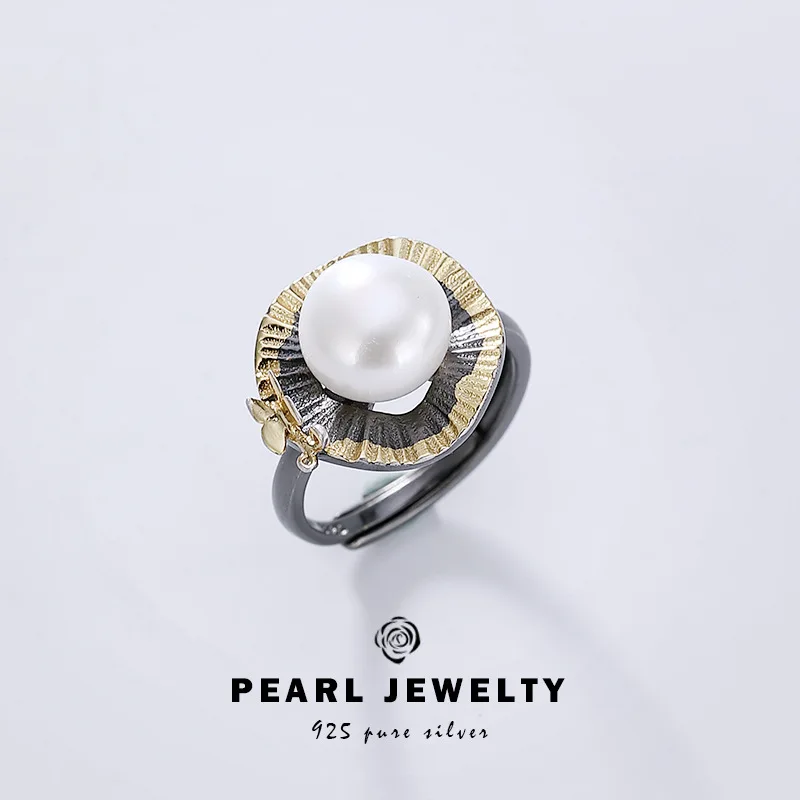 

Luxury 100% genuine 925 Sterling Silver Rings For Women Retro vintage freshwater pearl S925 silver adjustable open ring jewelry