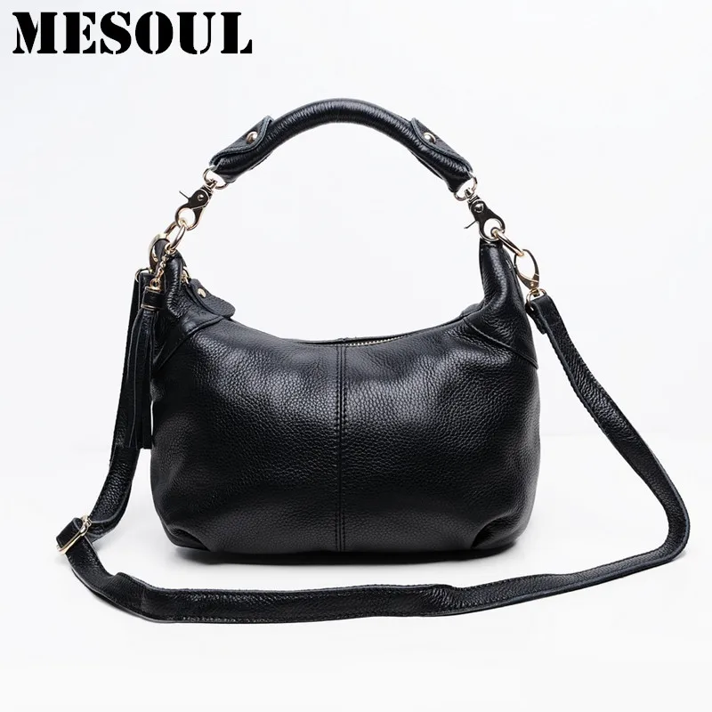 Candy color Fashion women Bags 100%Genuine Leather Women\'s Shoulder Handbag hobos Casual Purse Satchel cowhide ladies soft bag