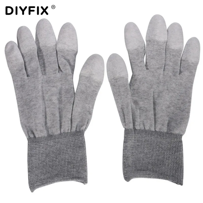 DIYFIX-guantes antiestáticos ESD, protectores de manos antideslizantes de PU, recubiertos en la parte superior de los dedos para PC, trabajos de reparación electrónica de ordenador, 1 par
