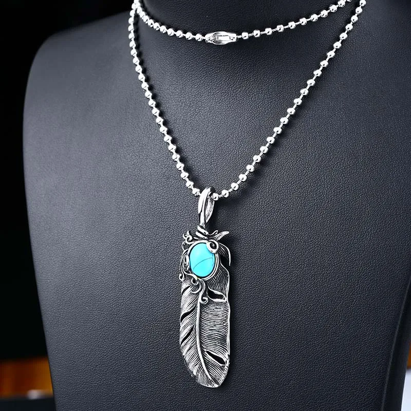 Beier 316L Stainless Steel Pendant Necklace Japan Popular Feather Pendant With Natural Oval Opal Green Stone Jewelry LLBP8-283P