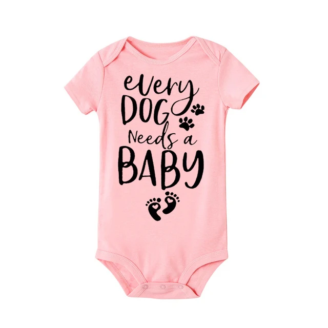 Summer Baby Clothes Every Dog Needs a Baby Letters Print Romper Baby Boy Girl White Cotton Short Sleeve Infant Clothes 0-24M