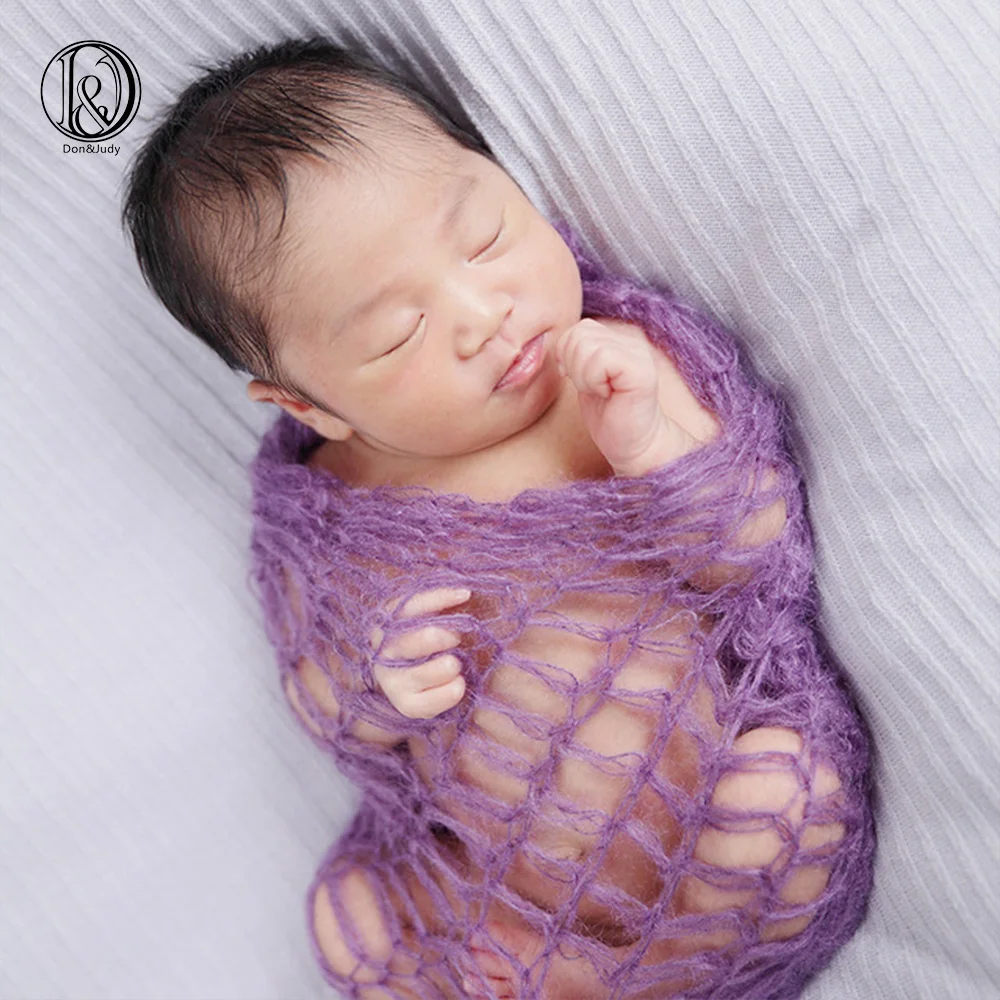 Hand Crochet Real Mohair Stretch Baby Wraps 60x30cm 2PCS/Lot Mix Colors Newborn Photography Accessories Infant Photo Shooting