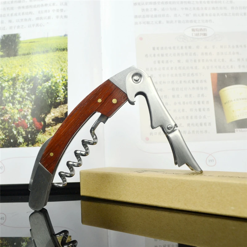 

1pc Wood Handle Wine Bottle Opener Stainless Steel Corkscrew Wine Knife Portable Beer Opener Bar Tools Wedding Favors and Gifts