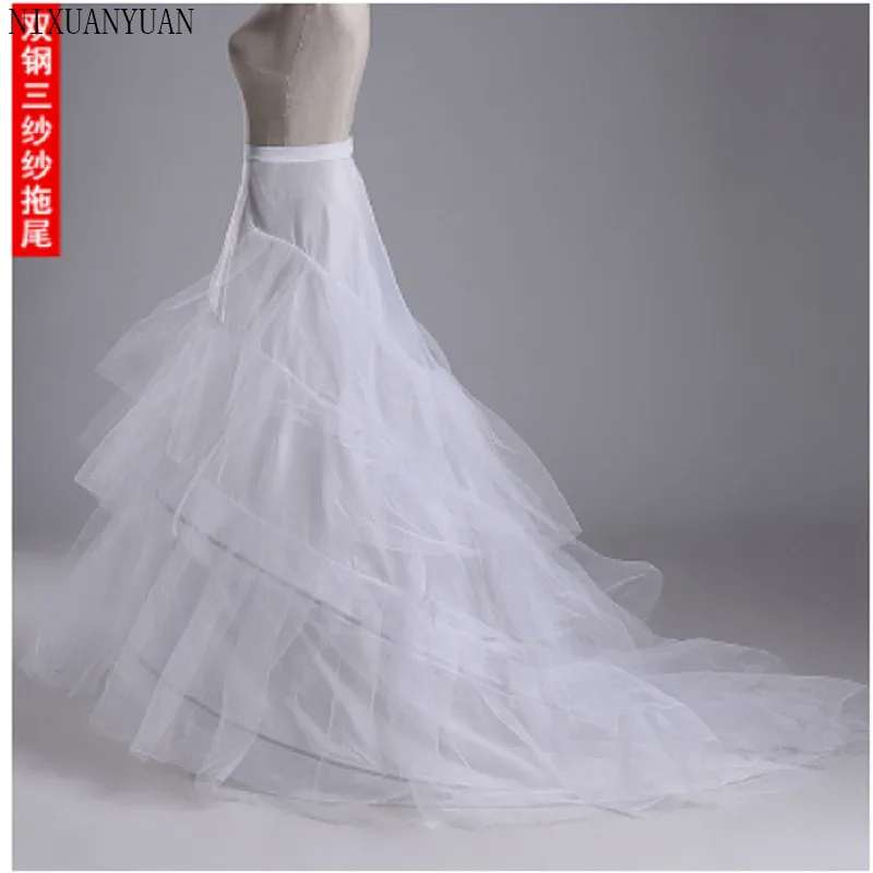 NIXUANYUAN Gratis verzending Hoge Kwaliteit Wit Petticoat Trein Crinoline Onderrok 3-Layers Voor Trouwjurken Bruidsjurken