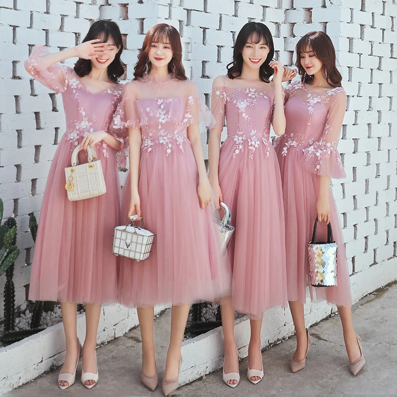 

Beauty Emily A line Lace Dark Pink Bridesmaid Dresses 2021 Short for Women Plus Size Wedding Party Prom Girl Guest Dresses