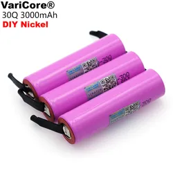 VariCore  100% Original Brand new ICR18650 30Q Rechargeable battery 3000mAh li-lon batteries + DIY Nickel