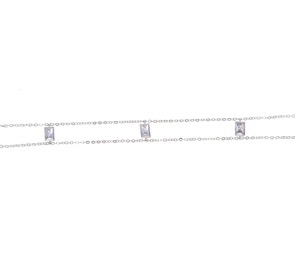 2021 new arrive AAA clear rectangle cubic zirconia short chain 33+7cm choker chocker cz double chain necklace