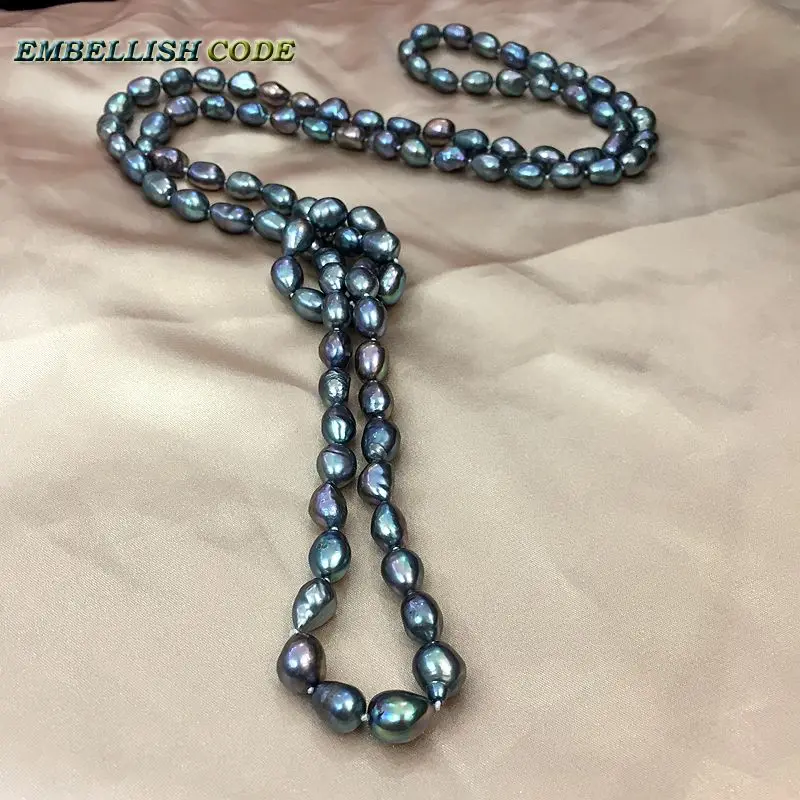 long necklace 120cm 160cm pearls dark blue Colourful Rope knotted twisted 2 rows semi baroque irregular freshwater for women