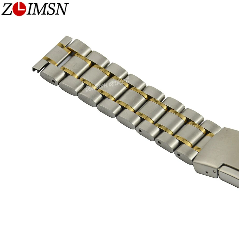 ZLIMSN Single Push Button Deployment Clasp Two Tone Silver Gold Watchband 18 20 22 24 26mm Strap Replacement Relojes Hombre 2017