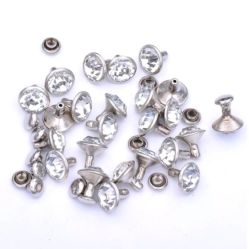 Silver Metal Rhinestones Clear Rivets Studs For DIY Leather Clothes Bag 6mm