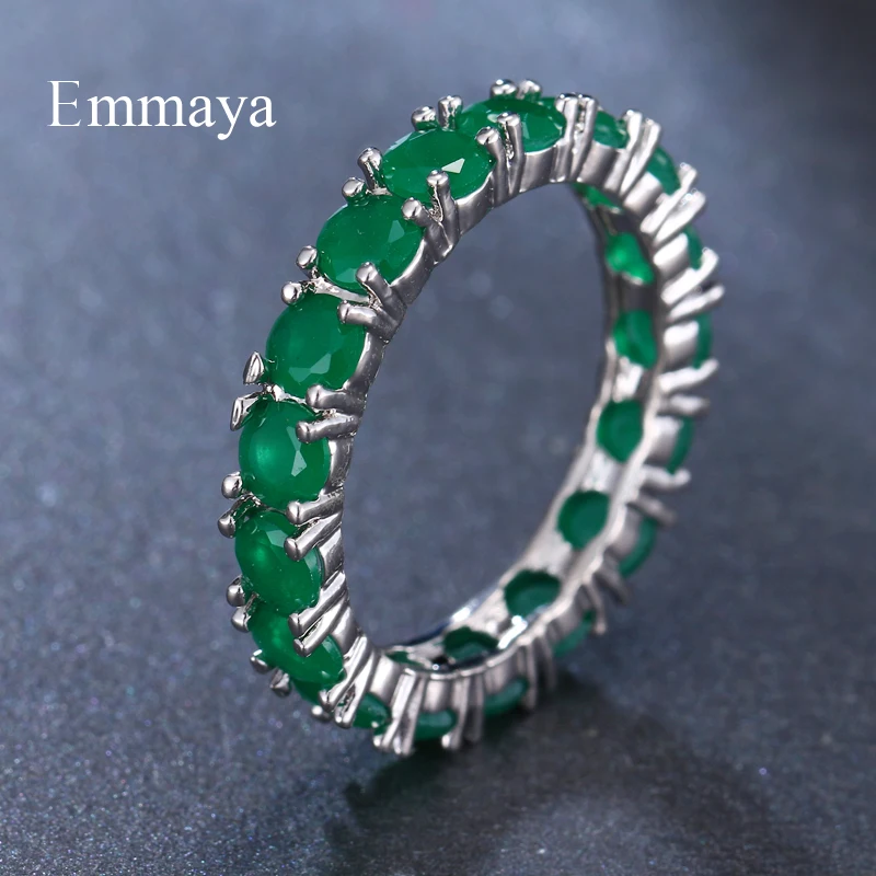 Emmaya White Blue Green Red Zircon Fashion Design Ring Round Silver Color AAA Zircon Finger Rings For Women Jewelry Party Gift