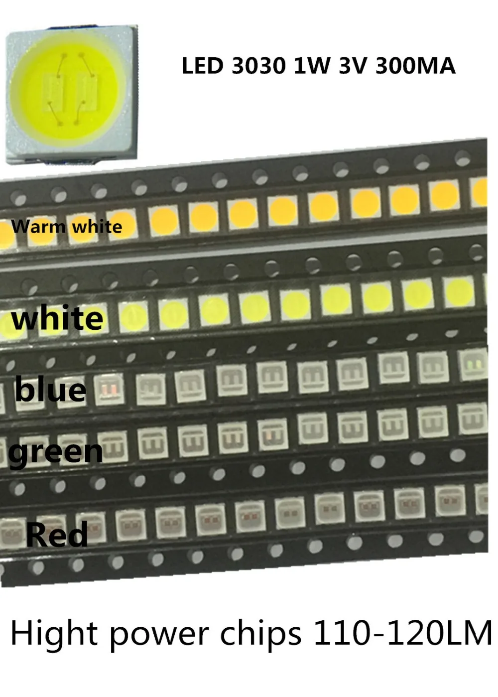 110 sztuk LED SMD 2835 3030 0.2W 0.5W 1W Chip 3V 6V 9V żółty czerwony niebieski zielony biała lampa koraliki dioda elektroluminescencyjna lampa dla