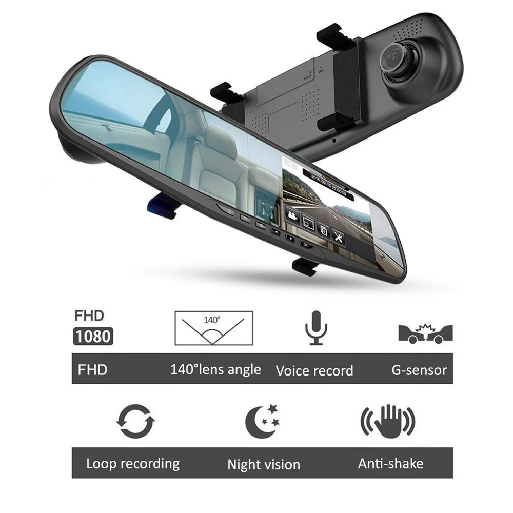 ADDKEY FHD 1080P Car Dvr Camera Auto 4.5 Inch Rearview Mirror Digital Video Recorder Dual Lens Registratory Camcorder dash cam