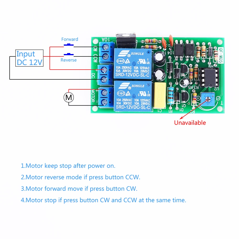 DC Motor Módulo de Controle para Carro Inteligente, Controlador Reverso Forward, Auto-Locking, Motor Driver, Toy, 12V, 10A
