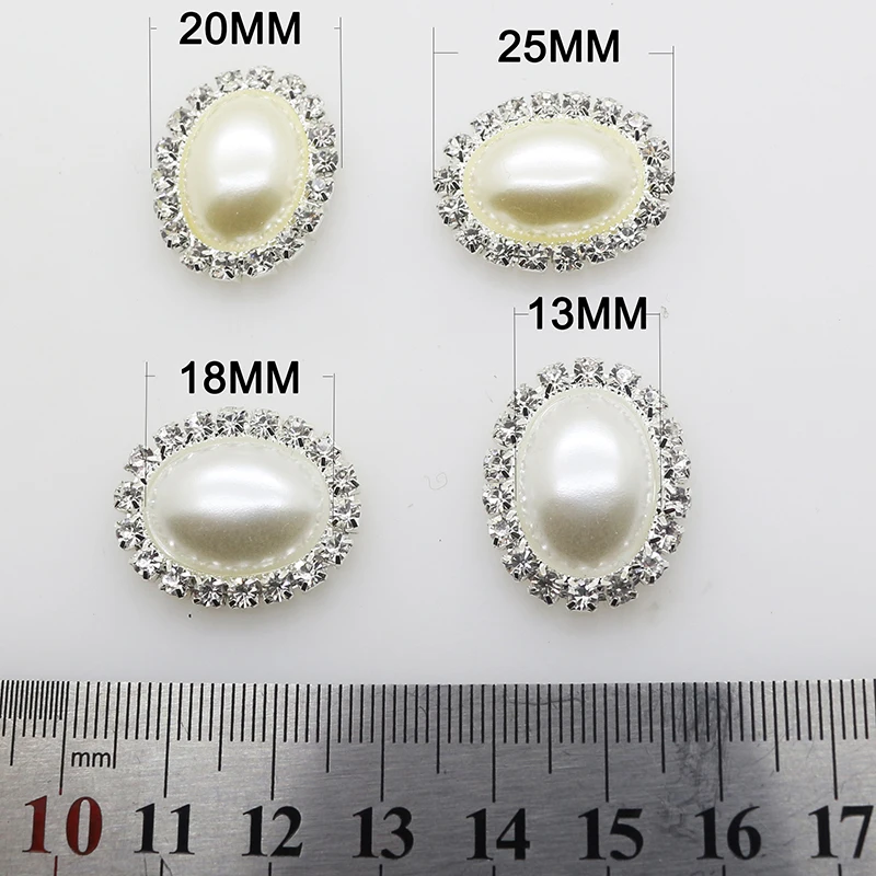 Hot 10pcs / lot25 * 20MM Oval Pearl Rhinestone Button Hand-Stitched Buttons DIY Clothing Wedding Decoration Embellishment Buckle