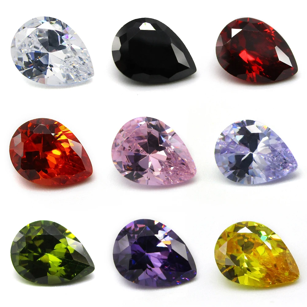 Cubic Zirconia Stone 50pcs/lot 3*4~12*16mm 5A Pear Shape White, Garnet, Olive, Purple, Black, Pink Synthetic CZ Gems Stone